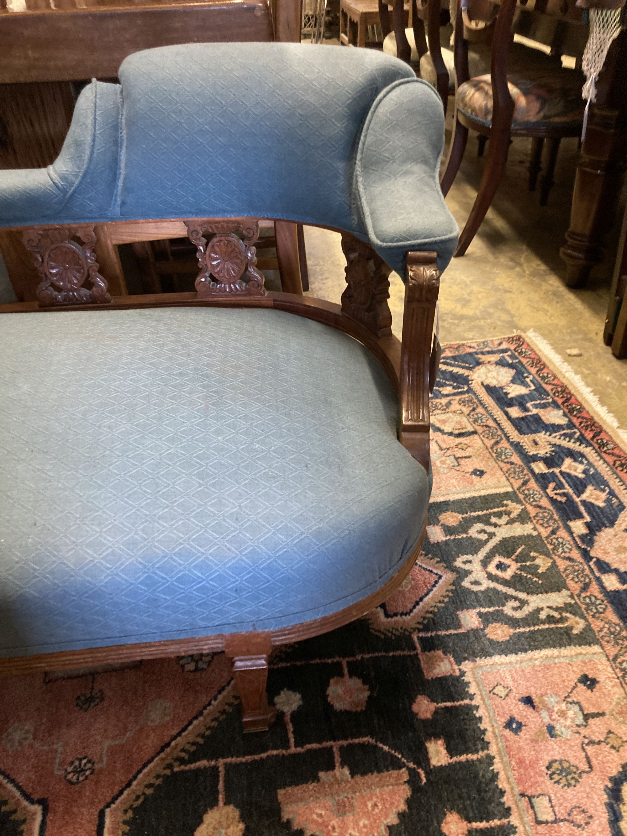 A late Victorian upholstered chaise longue, length 170cm, depth 66cm, height 73cm